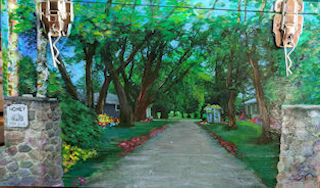 Painting of farm gate entrance my Mari Nicolson